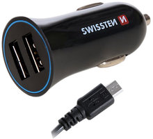 SWISSTEN autonabíječka 2,4A Power s 2x USB + kabel USB-C