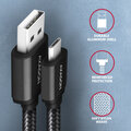 AXAGON kabel USB-A - micro USB2.0 HQ, 2.4A, opletený, 1.5m, černá_1485169692