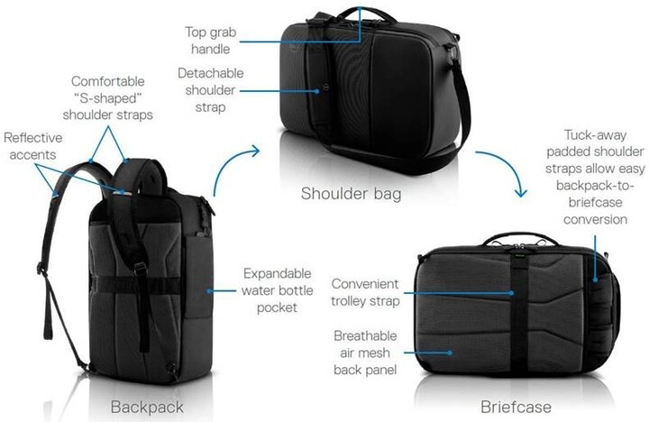 Dell Pro Hybrid Briefcase Backpack pro notebooky 15,6&quot;, černá_1119115626