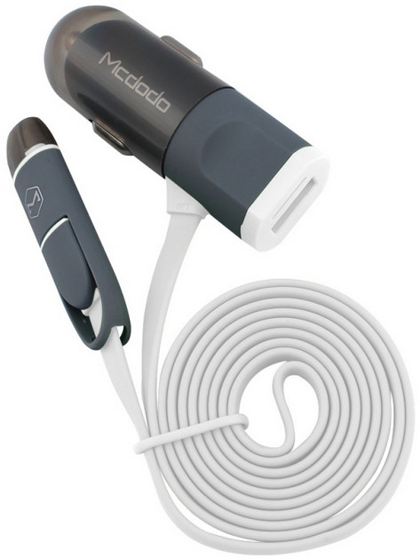 Mcdodo 3-in-1 nabíječka do auta s USB-C/microUSB/Lightning, 1,2m, bílá_1444451731