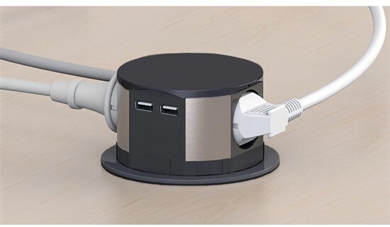 Solight USB výsuvný blok zásuvek, 3 zásuvky, 2x USB, kruhový tvar, prodlužovací přívod 1.5m, černá
