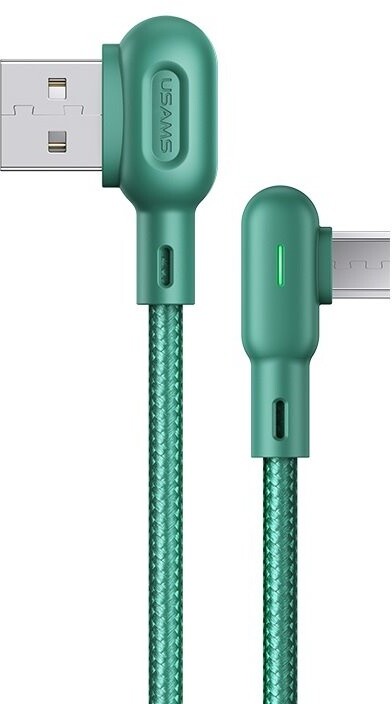 USAMS SJ458 U57 kabel Micro USB braided pravý úhel s osvětlením 1,2m, zelená_262502395