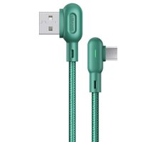 USAMS SJ458 U57 kabel Micro USB braided pravý úhel s osvětlením 1,2m, zelená_262502395