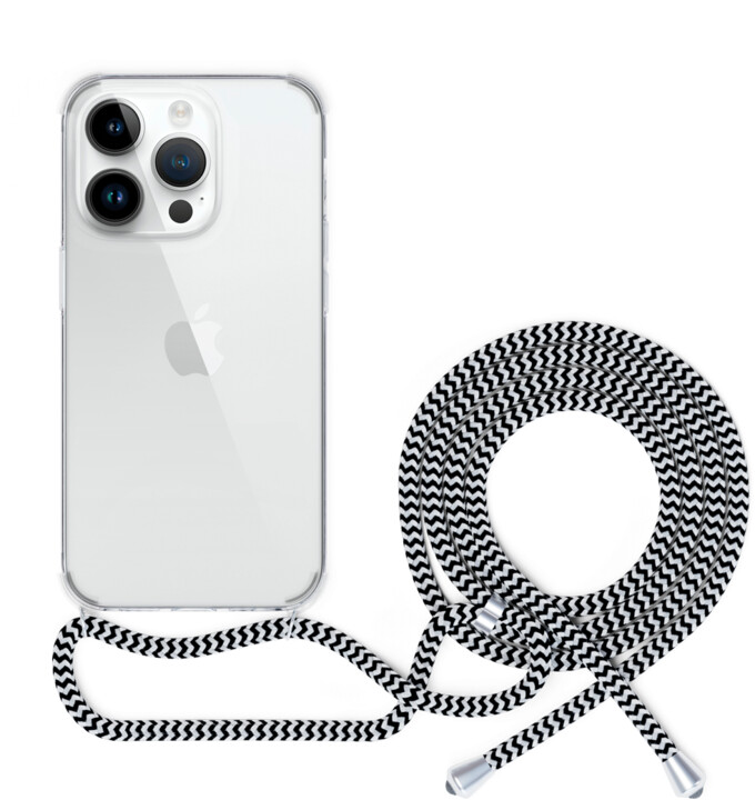 EPICO zadní kryt se šňůrkou pro Apple iPhone 14 Pro, transparentní / černo-bílá_1813067918