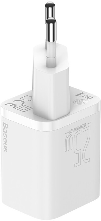 Baseus síťová nabíječka Super Si Quick 1C, USB-C, 25W, bílá + kabel USB-C - USB-C, 3A, 1M, bílá_48405689