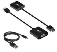 Club3D adaptér HDMI 1.4 - VGA, M/F, 4K@60Hz, aktivní, audio, 24cm, černá CAC-1302