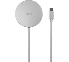 Epico bezdrátová nabíječka Qi2 Mag+, s integrovaným kabelem, MagSafe kompatibilní, stříbrná_1413555608
