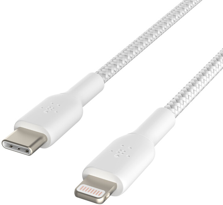 Belkin kabel USB-C - Lightning, M/M, MFi, opletený, 1m, bílá_869033839