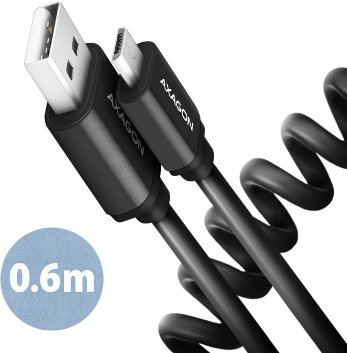 AXAGON kabel USB-A - microUSB TWISTER USB2.0, 2.4A, kroucený, 0.6m, černá_539232105