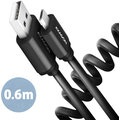 AXAGON kabel USB-A - microUSB TWISTER USB2.0, 2.4A, kroucený, 0.6m, černá