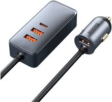 Baseus nabíječka do auta s prodlužovacím kabelem, 3x USB-A, 1x USB-C, 120W, šedá - Rozbalené zboží