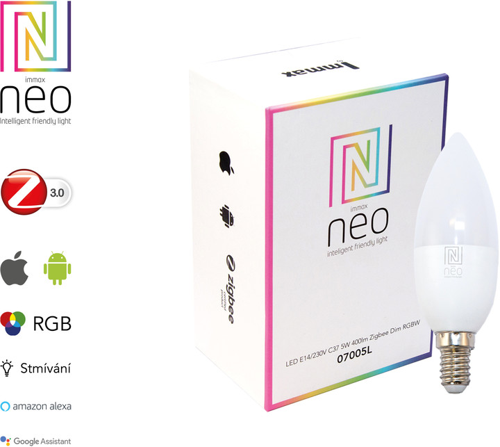Immax Neo LED, E14, 400lm, 5W, Zigbee, Dim, RGBW_585072764