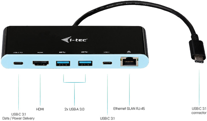 i-tec USB-C Travel 4K Dokovací stanice 1x HDMI 1x Ethernet 2x USB 3.0 2x USB-C, 60W_1065579612