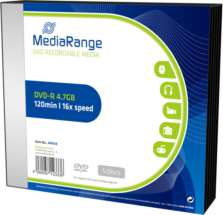 MediaRange DVD-R 4,7GB 16x, Slimcase 5ks_183302566
