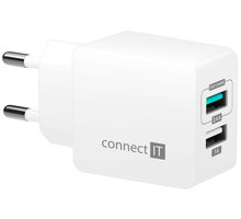 CONNECT IT Fast Charge nabíjecí adaptér 2×USB-A, 3,4A, bílá_500147882