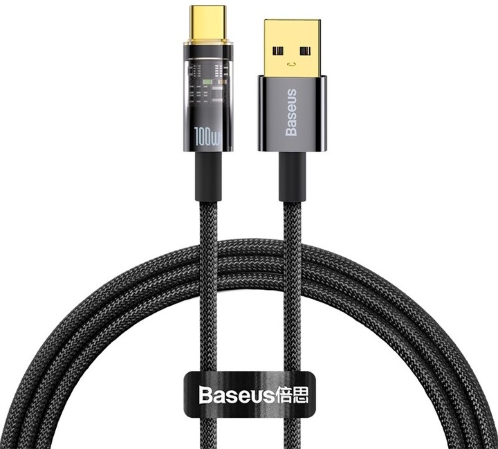 Baseus datový kabel Explorer Series s inteligentním vypnutím USB-A - USB-C, 100W, 1m, černá_1565579274
