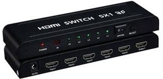 PremiumCord HDMI switch 5:1 kovový s dálkovým ovladačem a napájecím adaptérem