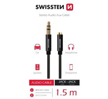 SWISSTEN audio prodlužovací kabel jack 3.5mm (M/F), 1.5m, černá_183038000