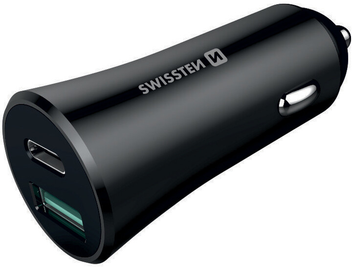 SWISSTEN adaptér do auta USB-C + USB, PD, QC 3.0, 36W, černá_1277892146