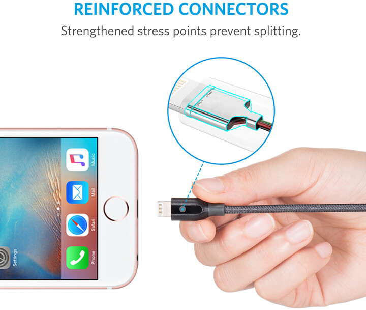 Anker PowerLine + Lightning kabel pro iPhone, délka 1,8m, s váčkem, šedá_1730156970