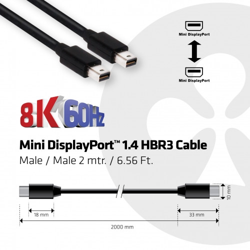 Club3D Mini DisplayPort 1.4 na Mini DisplayPort 1.4, podpora 8k/60Hz, 2m_1422081509