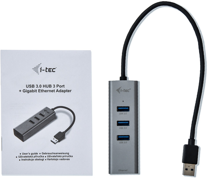 i-tec USB 3.0 Metal 3 port HUB Gigabit Ethernet 1x USB 3.0 na RJ-45 3x USB 3.0_1027797327