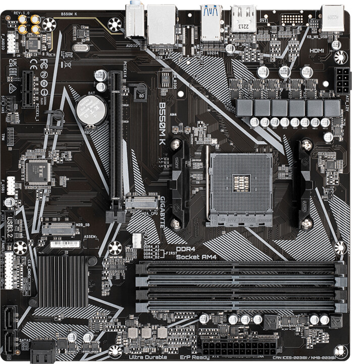MOTHERBOARD GIGABYTE B550M DS3H AC 4 WIFI AMD AM4 DDR4 4733MHZ OC HDMI DVI
