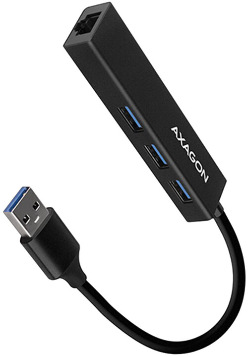 AXAGON HMA-GL3A, USB 3.2 Gen 1 hub, porty 3x USB-A + Gigabit Ethernet, kovový, kabel USB-A 20cm_993501936