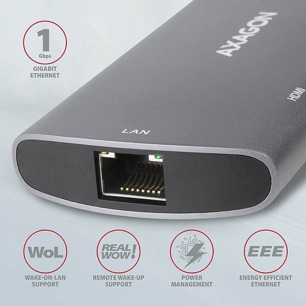 AXAGON HMC-6M2, USB 3.2 Gen 1 hub, 2x USB-A, HDMI, RJ-45 GLAN, SATA M.2, PD 100W, kabel USB-C 18cm_1245670457
