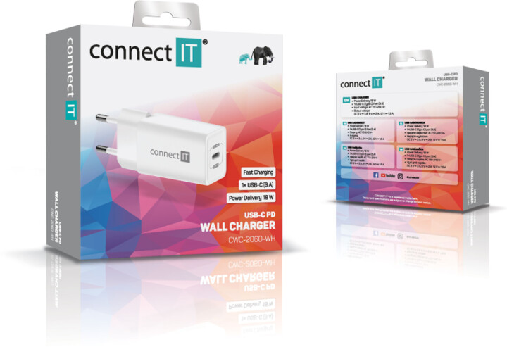 CONNECT IT nabíjecí adaptér, 1x USB-C, PD, 18W, bílá_2062724801