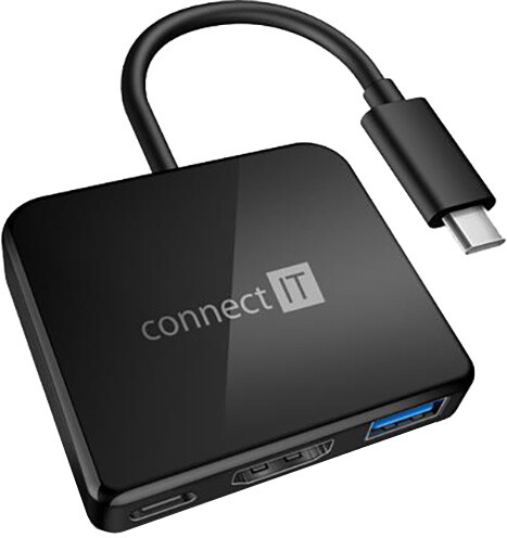 CONNECT IT externí USB-C hub 3v1, 1xUSB-C, 1xUSB 3.2, HDMI 1.4, 4K@30Hz, PD 2.0, 60W, černá