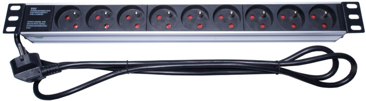 PremiumCord panel napájecí 1U do 19&quot; racku, 9x230V, 2m kabel_80431656