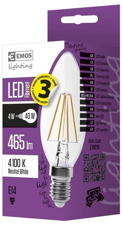 Emos LED žárovka Filament Candle E 4W E14, neutrální bílá_199774518
