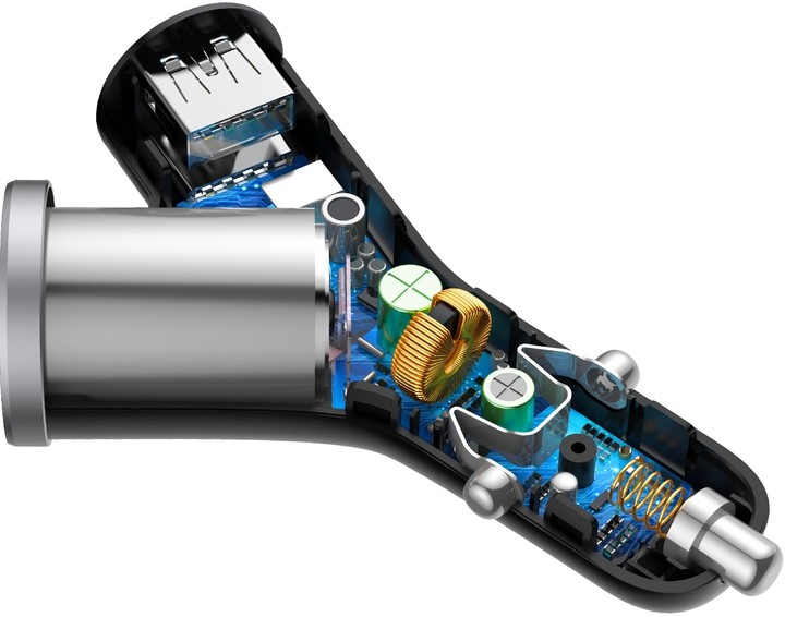 Baseus autonabíječka, 2x USB + 1x zapalovač, černá