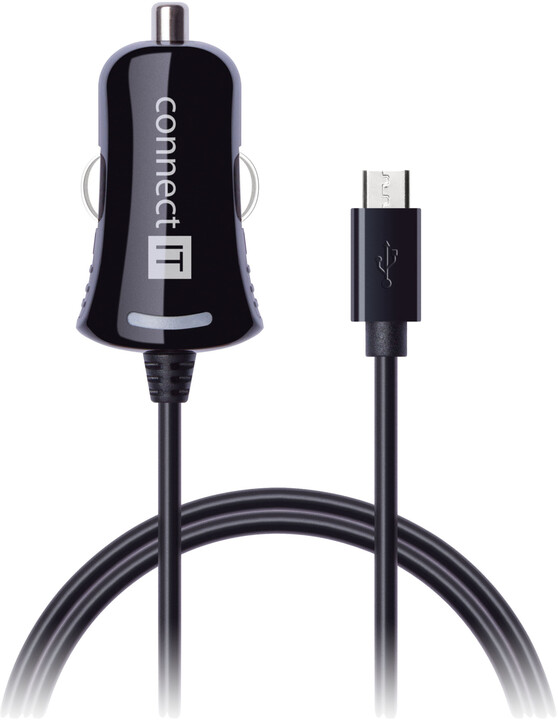 CONNECT IT InCarz nabíječka do auta 1x micro USB 2,1A, 1,5m rovný kabel, černá_954776692