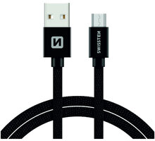 SWISSTEN textilní datový kabel USB A-B micro, 3m, černý - Rozbalené zboží