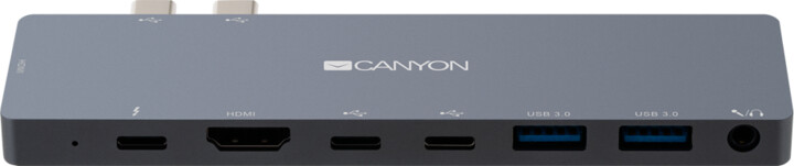 Canyon dokovací stanice, 2x USB-C, 2x USB 3.0, Power Delivery, 2x 4K HDMI, 3.5 mm jack, PD, šedá_788243533