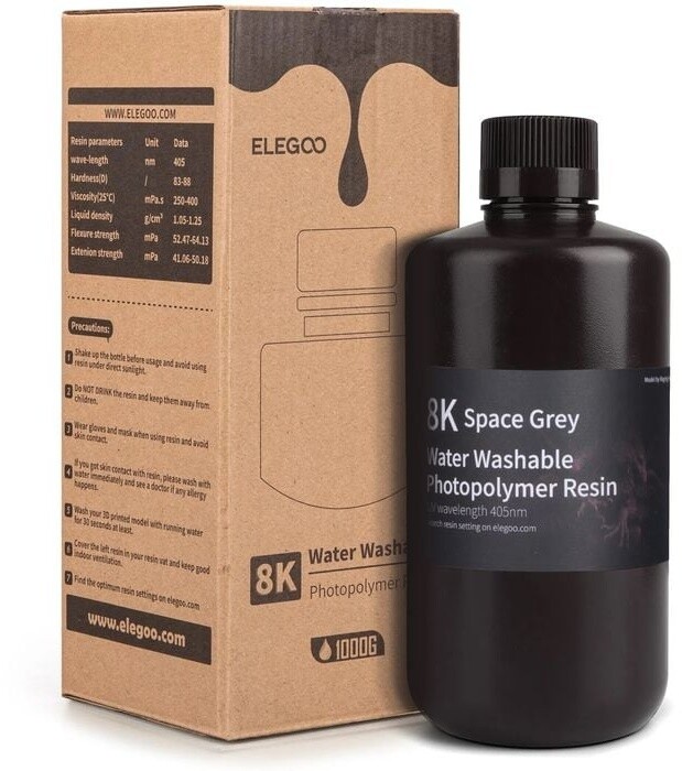 Elegoo pryskyřice (resin), Water Washable Resin 8K, 1kg, vesmírná šedá_1688948900