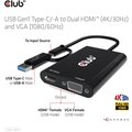 Club3D adaptér USB Gen1 Type-C/-A to Dual HDMI (4K/30Hz) / VGA (1080/60Hz)_1564630139