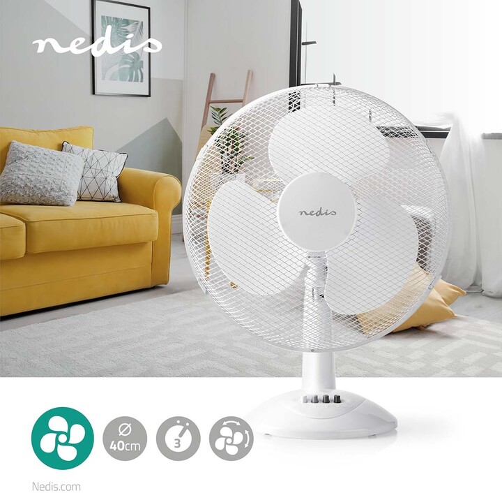 NEDIS stolní ventilátor, 40cm, 45W, rotace, 3 rychlosti, bílá_1138602123