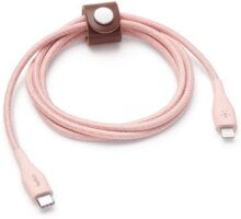 Belkin kabel DuraTek USB-C - Lightning, M/M, opletený, s řemínekm, 1.2m, růžová F8J243bt04-PNK