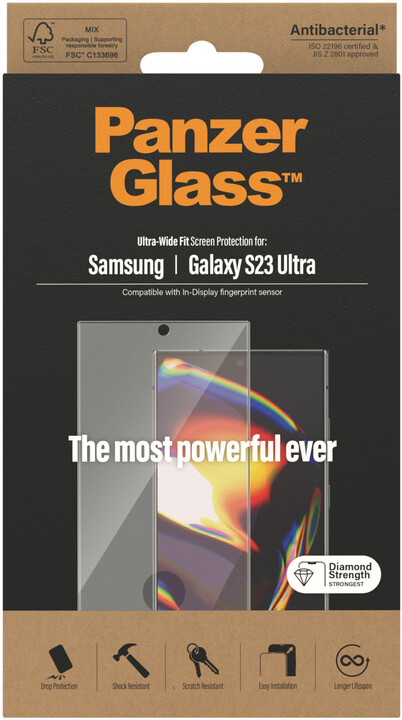 PanzerGlass ochranné sklo pro Samsung Galaxy S23 Ultra, okrajově lepené s &quot;puntíkem&quot; pro otisk prstu_365955166