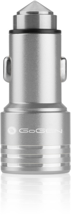 GoGEN autonabíječka, kovový bezpečnostní hrot, 2x USB, stříbrná_1403759007