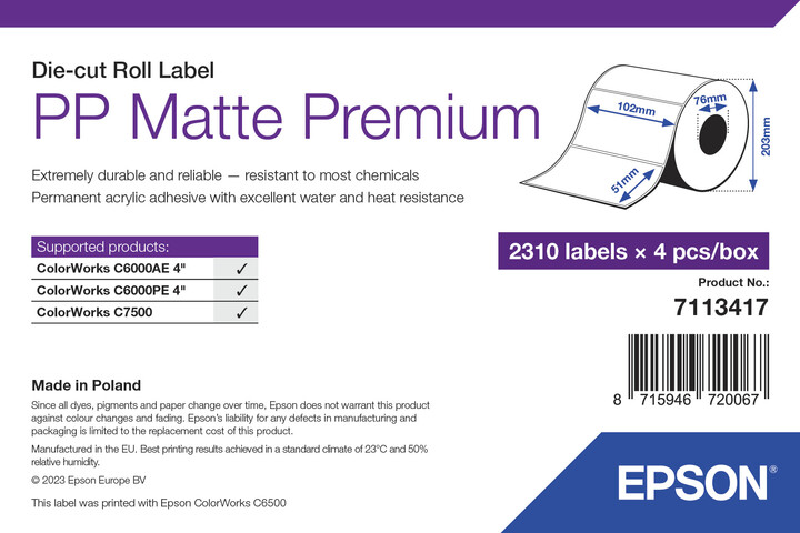 Epson ColorWorks štítky pro tiskárny, PP Matte Label Premium, 102x51mm, 2320ks_1425572795