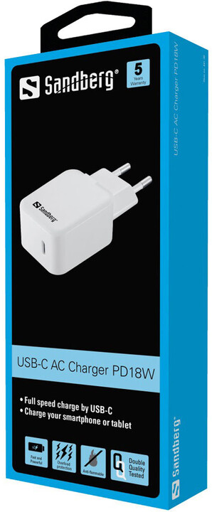 Sandberg napájecí adaptér USB-C, PD 18W_2009621631