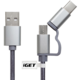 iGET G2V1 USB kabel 2v1, 1m, stříbrný, microUSB i USB-C, prodloužené koncovky_1970641436