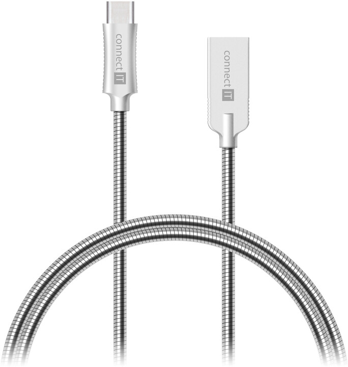 CONNECT IT Wirez Steel Knight USB-C (Type C) - USB-A, metallic silver, 2,1A, 1 m_585952105