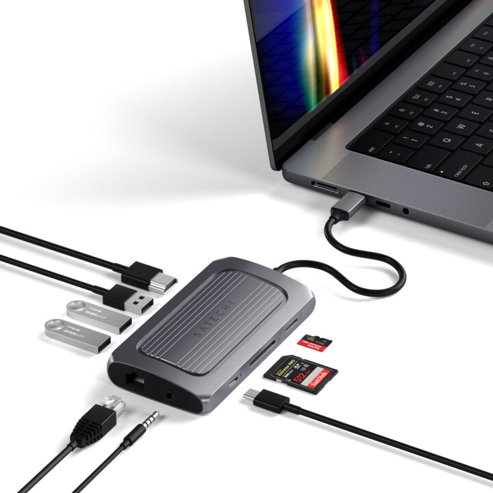 Satechi Aluminium USB4 Multiport Adapter, HDMI 8K@30Hz, USB-C PD 100W, Ethernet, 2xUSB-A 3.2, šedá_487525545