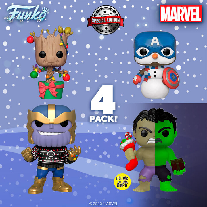 Figurka Funko POP! Marvel - Holiday Hulk, Groot, Cap. Snowman a Thanos_1680679148