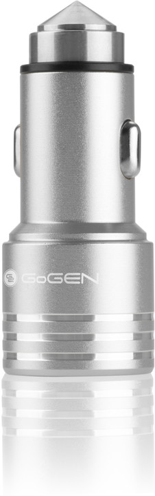 GoGEN autonabíječka, kovový bezpečnostní hrot, 2x USB, stříbrná_1151525530
